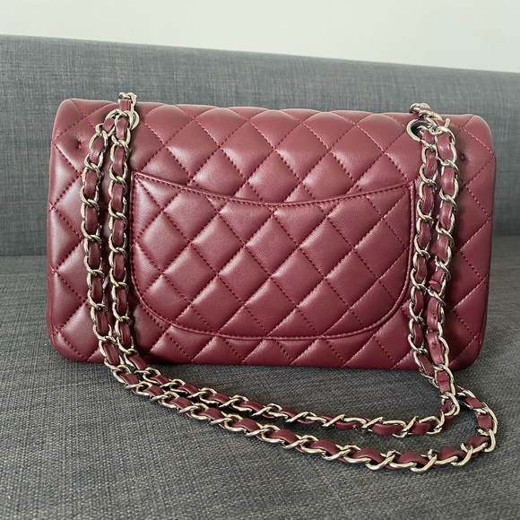 CHANEL Double Flap Lambskin Burgundy Handbag - Picture 2 of 12